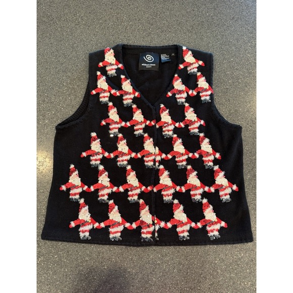 Michael‎ Simon Black Santa All Over Sweater Vest Medium - Picture 1 of 4